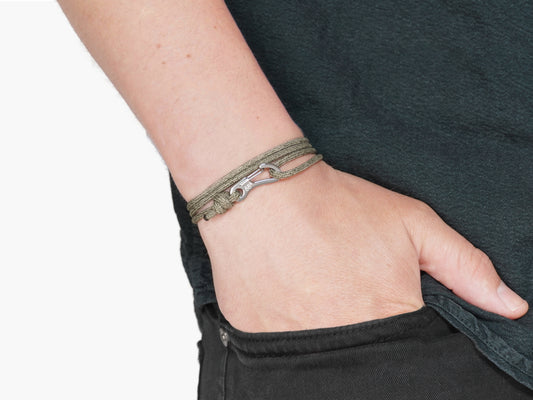 Forest Green & Silver Carabiner Bracelet - Eighty Eight Degrees
