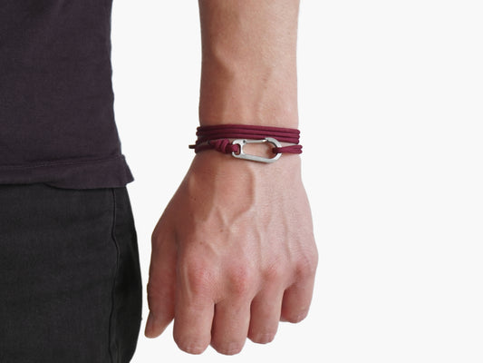 Maroon & Titanium Carabiner Bracelet - Carabiner Bracelet - Eighty Eight Degrees