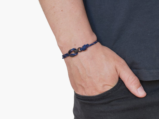 Navy Stripe & Black Figure 8 Climbing Bracelet - Eighty Eight Degrees