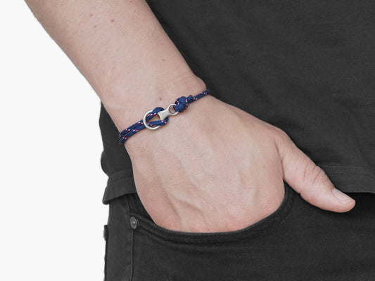 Navy Stripe & Silver Figure 8 Climbing Bracelet - Eighty Eight Degrees