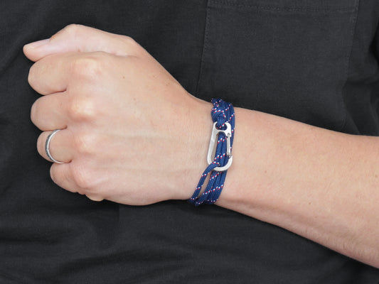 Navy Stripe & Titanium Carabiner Bracelet - Eighty Eight Degrees