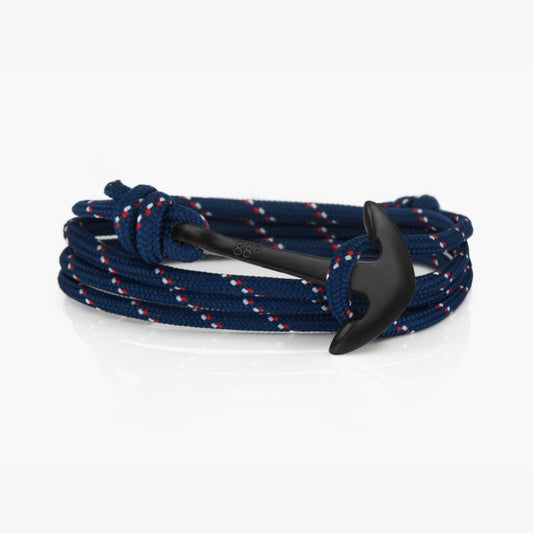 Navy Stripe & Black Anchor Bracelet
