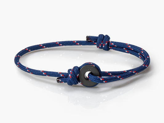 Navy Stripe & Black Sailing Thimble Bracelet - Eighty Eight Degrees
