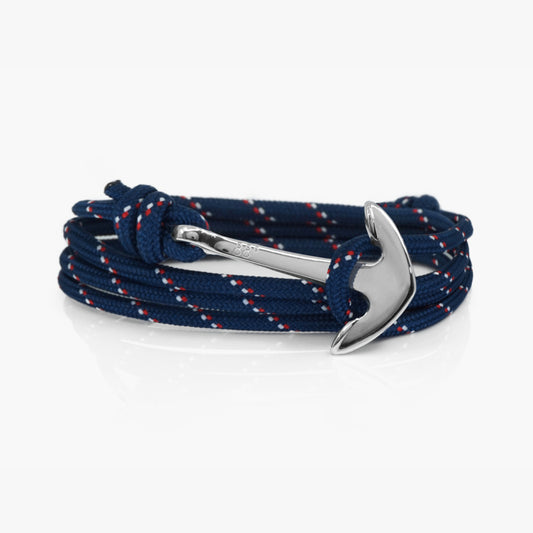 Navy Stripe & Silver Anchor Bracelet