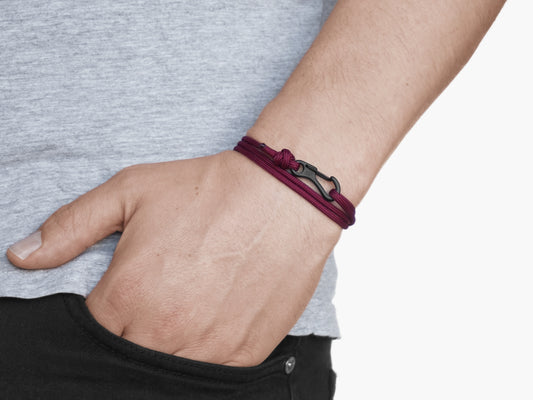 Maroon & Black Carabiner Bracelet - Eighty Eight Degrees