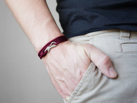 Maroon & Silver Carabiner Bracelet - Eighty Eight Degrees