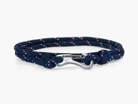 Navy Stripe & Silver Carabiner Bracelet - Eighty Eight Degrees