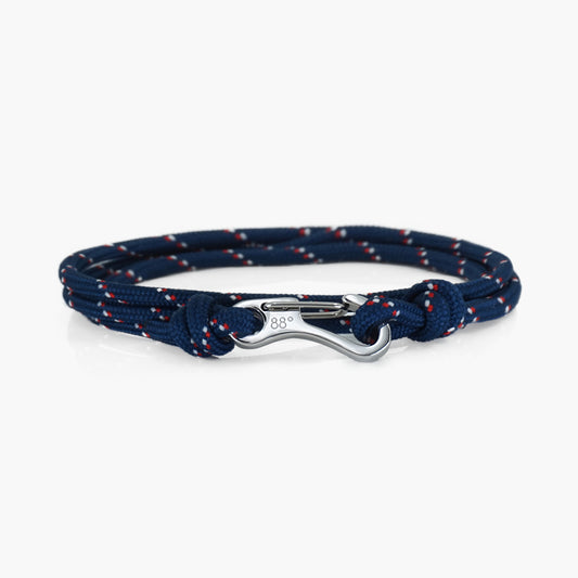 Navy Stripe & Silver Carabiner Bracelet