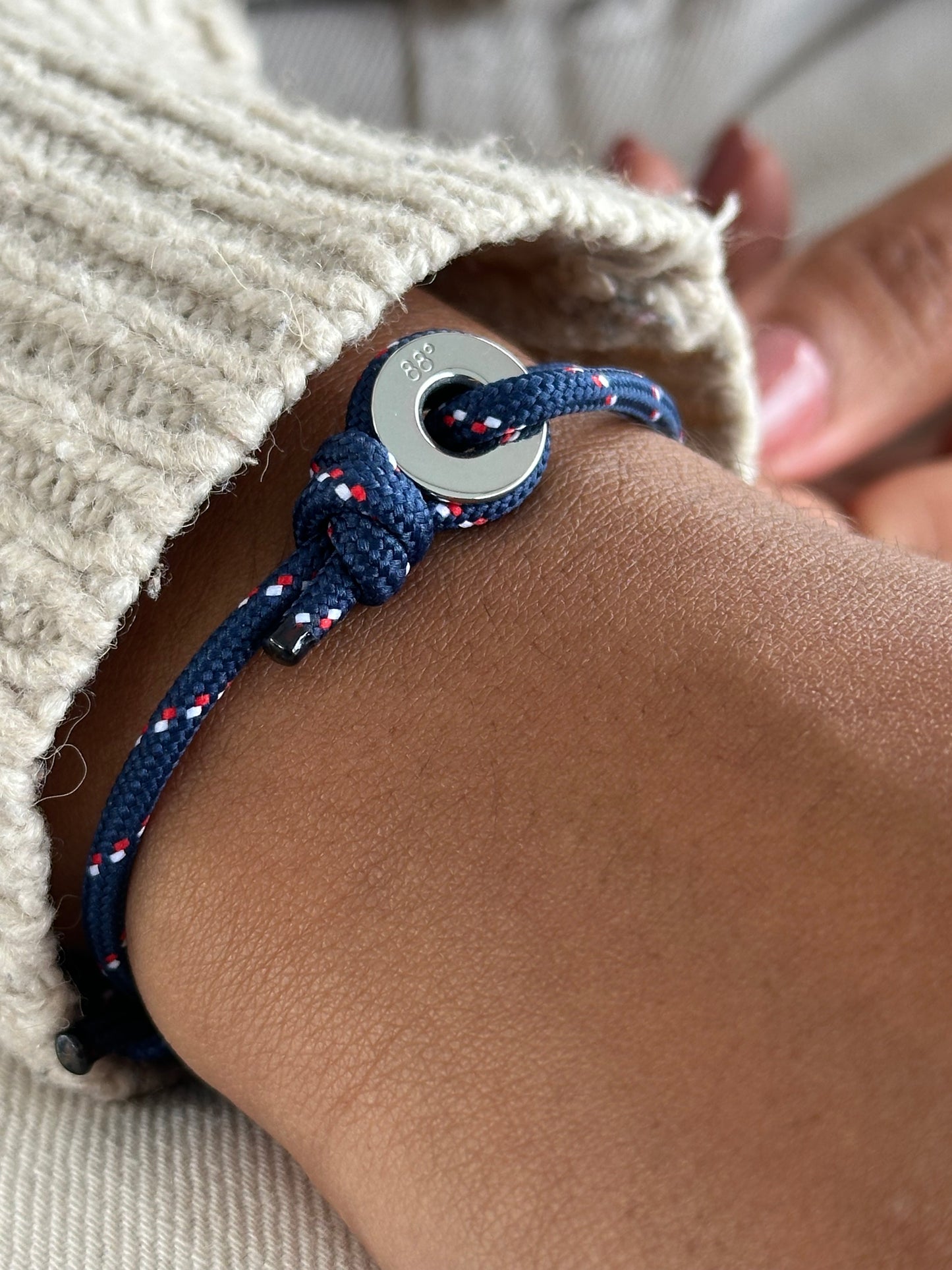 Navy Stripe & Silver Sailing Thimble Bracelet - Eighty Eight Degrees