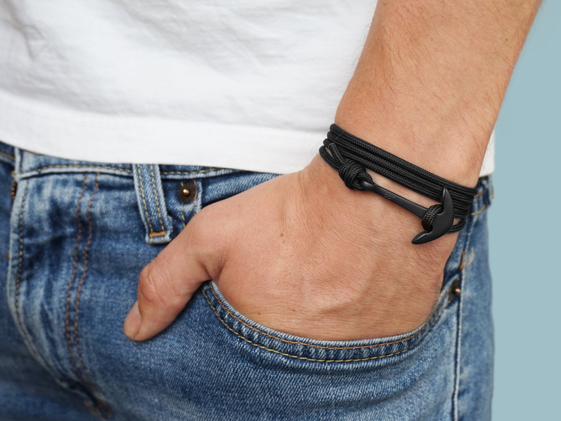 Navy Stripe & Silver Anchor Bracelet - Anchor Bracelet - Eighty Eight Degrees