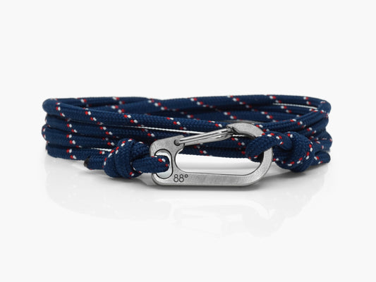 Navy Stripe & Titanium Carabiner Bracelet