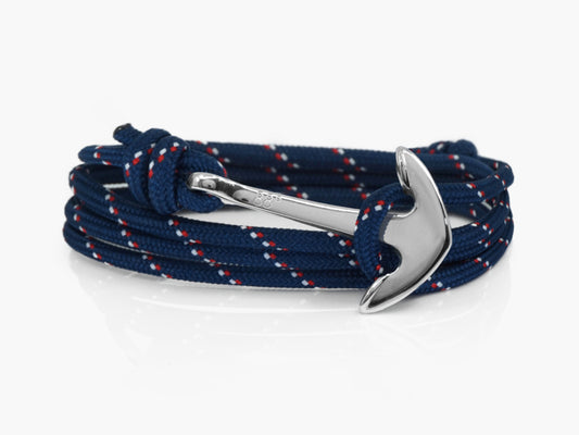 Navy Stripe & Silver Anchor Bracelet