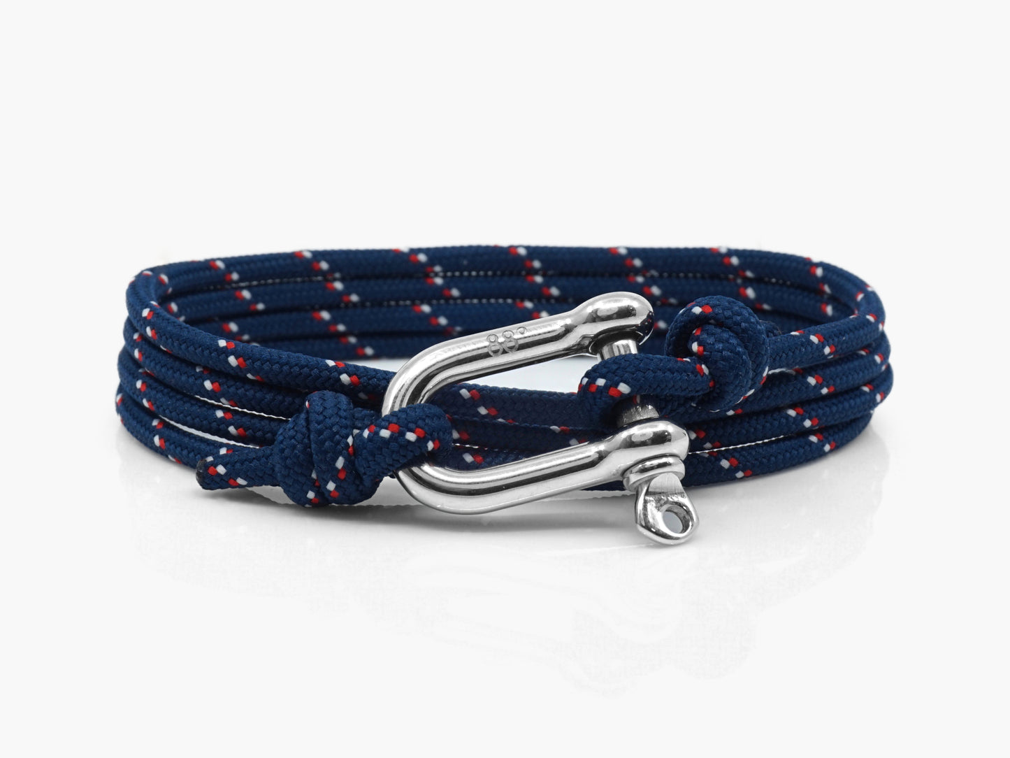 Navy Stripe & Silver Shackle Bracelet